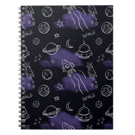 Whimsical Purple Outer Space Seamless Pattern Notitieboek