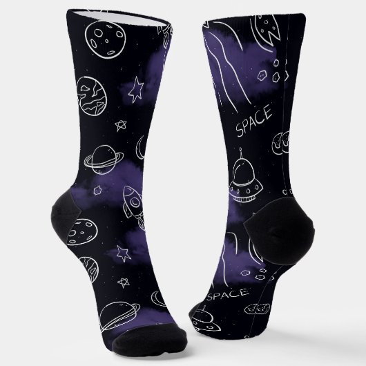 Whimsical Purple Outer Space Seamless Pattern Sokken (Gebogen)