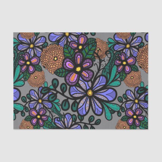 Whimsical Purple Peach Floral Doodle Art Pattern Tissuepapier (Voorkant)