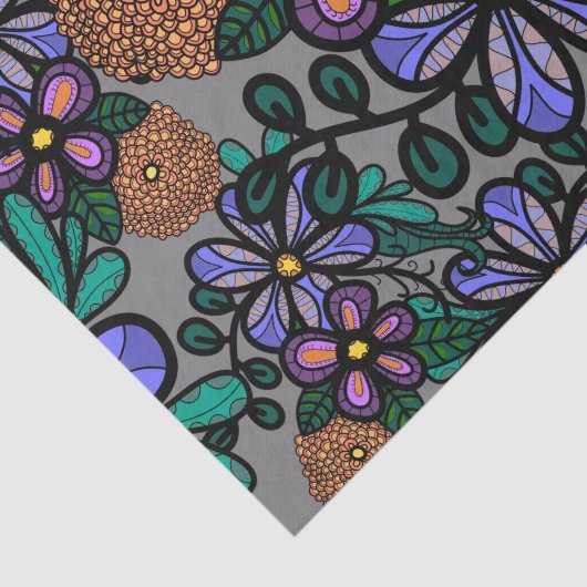 Whimsical Purple Peach Floral Doodle Art Pattern Tissuepapier (Detail)