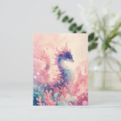 Whimsical Purple Seahorse in Pink Coral Briefkaart (Staand voorkant)