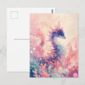 Whimsical Purple Seahorse in Pink Coral Briefkaart (Voorkant / Achterkant)