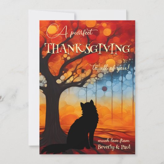 Whimsical Purrfect Cat Thanksgiving Feestdagenkaart (Voorkant)