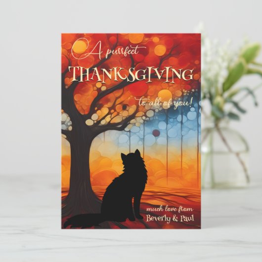 Whimsical Purrfect Cat Thanksgiving Feestdagenkaart (Staand voorkant)