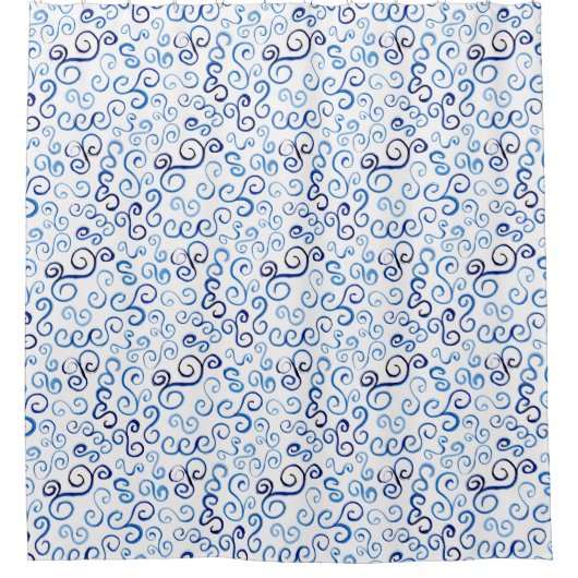 Whimsical Pussian Blue Painted Curves Douchegordijn (Voorkant)