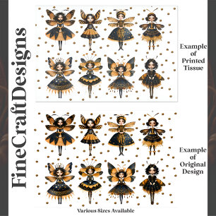 Whimsical Queen Bee Dolls Fantasy E5 Decoupage Tissuepapier