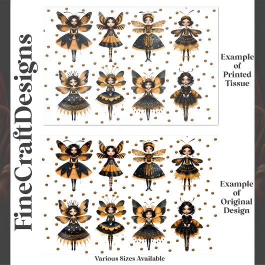 Whimsical Queen Bee Dolls Fantasy E5 Decoupage Tissuepapier