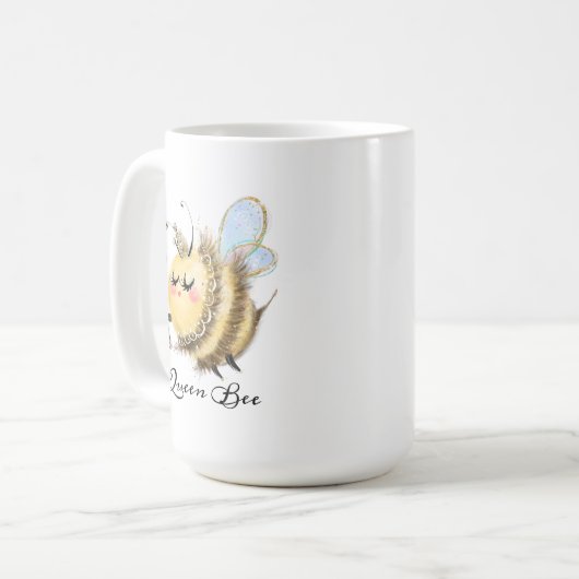 Whimsical Queen Bee met Crown en Wand Mok (Voorkant links)