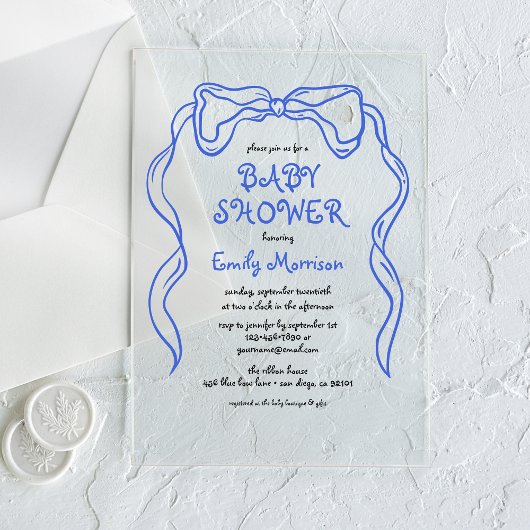Whimsical Quirky Blue Bow Baby Boy Shower Acryl Uitnodigingen