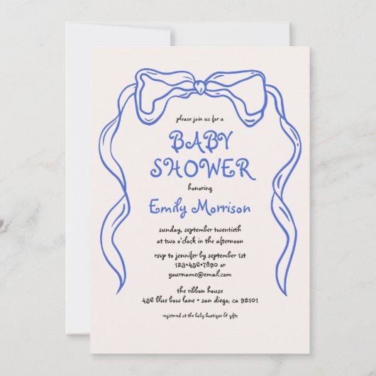 Whimsical Quirky Blue Bow Baby Boy Shower Kaart (Voorkant)