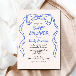 Whimsical Quirky Blue Bow Baby Boy Shower Kaart
