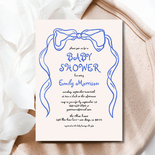 Whimsical Quirky Blue Bow Baby Boy Shower Kaart