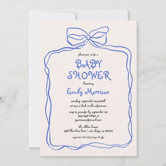 Whimsical Quirky Blue Bow Boy Baby shower Kaart (Voorkant)