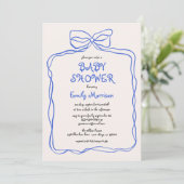 Whimsical Quirky Blue Bow Boy Baby shower Kaart (Staand voorkant)