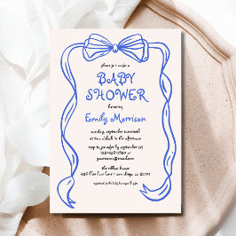 Whimsical Quirky Blue Bow Boy Baby shower Kaart