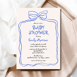 Whimsical Quirky Blue Bow Boy Baby shower Kaart