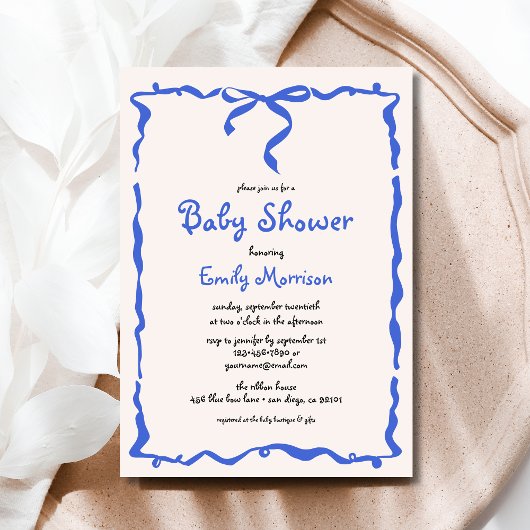 Whimsical Quirky Blue Bow Boy Baby shower Kaart