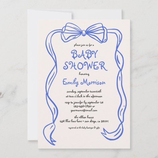 Whimsical Quirky Blue Bow Boy Baby shower Kaart (Voorkant)