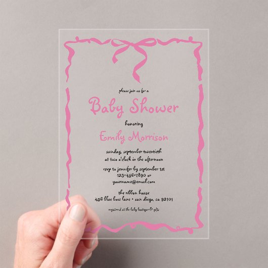Whimsical Quirky Blush Pink Bow Baby shower Acryl Uitnodigingen (Insitu (Draagbaar))