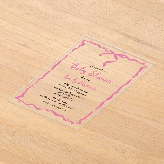 Whimsical Quirky Blush Pink Bow Baby shower Acryl Uitnodigingen (Laagn)