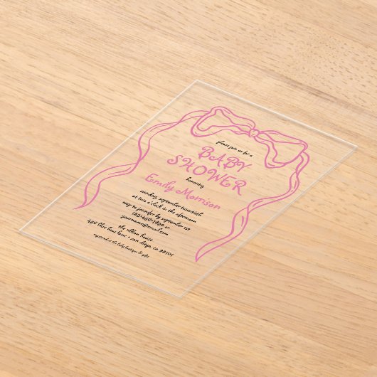 Whimsical Quirky Blush Pink Bow Baby shower Acryl Uitnodigingen (Laagn)
