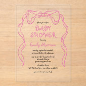 Whimsical Quirky Blush Pink Bow Baby shower Acryl Uitnodigingen (Voorkant)