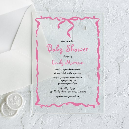 Whimsical Quirky Blush Pink Bow Baby shower Acryl Uitnodigingen