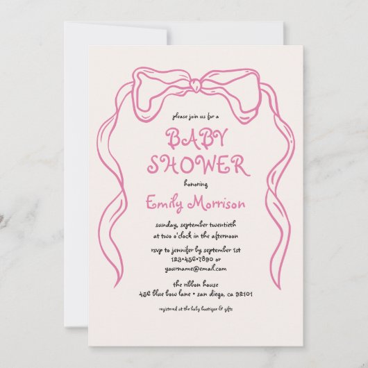 Whimsical Quirky Blush Pink Bow Baby shower Kaart (Voorkant)