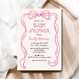 Whimsical Quirky Blush Pink Bow Baby shower Kaart