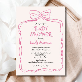 Whimsical Quirky Blush Pink Bow Baby shower Kaart