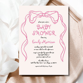 Whimsical Quirky Blush Pink Bow Baby shower Kaart