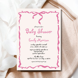 Whimsical Quirky Blush Pink Bow Baby shower Kaart