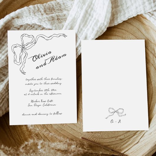 Whimsical Quirky Bow Handschrift Elegante bruiloft Kaart