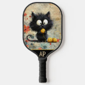 *~* Whimsical Quirky Cat AP68 Floral 11 FOTO Pickleball Paddle (Voorkant)
