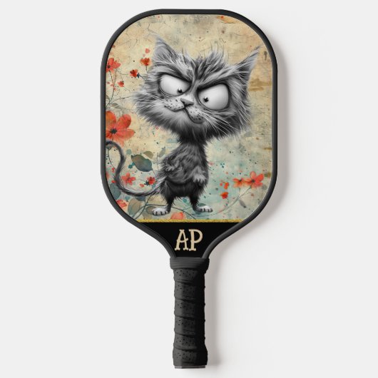 *~* Whimsical Quirky Cat AP68 Floral 17 FOTO Pickleball Paddle (Voorkant)