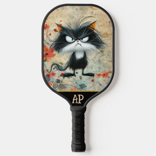 *~* Whimsical Quirky Cat AP68 Floral 21 FOTO Pickleball Paddle (Voorkant)
