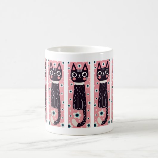 Whimsical Quirky Doodle Black Cat Tekening Koffiemok (Center)