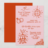 Whimsical Quirky Doodle Fun Roze Rood Huwelijk Kaart (Voorkant / Achterkant)