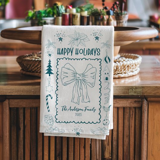 Whimsical Quirky Doodle Holiday Theedoek