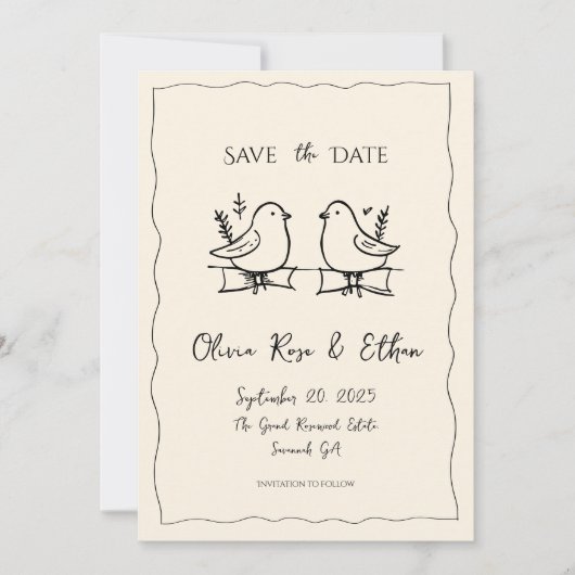 Whimsical Quirky Dove Hand getekend Save the Date (Voorkant)