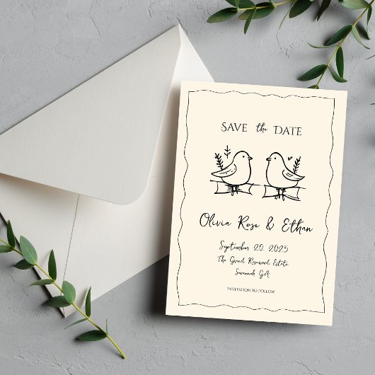 Whimsical Quirky Dove Hand getekend Save the Date