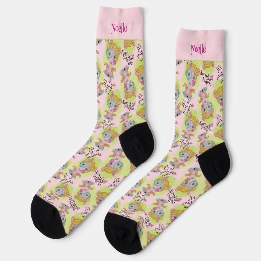 Whimsical Quirky Elf Voeg naam toe Schattige Retro Sokken (Links)