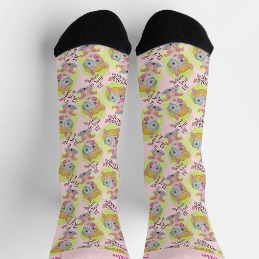 Whimsical Quirky Elf Voeg naam toe Schattige Retro Sokken (Top)
