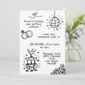 Whimsical Quirky Fun Doodle Geïllustreerde bruilof Kaart (Staand voorkant)