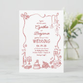Whimsical Quirky Funky Hand Drawn Wedding Kaart (Staand voorkant)