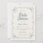Whimsical Quirky Hand Drawn Blue Bow Baby shower Kaart (Voorkant)