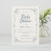 Whimsical Quirky Hand Drawn Blue Bow Baby shower Kaart (Staand voorkant)