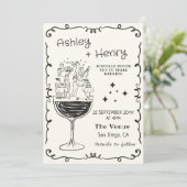 Whimsical Quirky Hand Drawn Champagne Wedding Kaart (Staand voorkant)