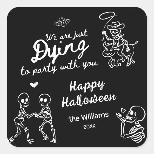 Whimsical Quirky Hand Drawn Scribbles Halloween Vierkante Sticker (Voorkant)