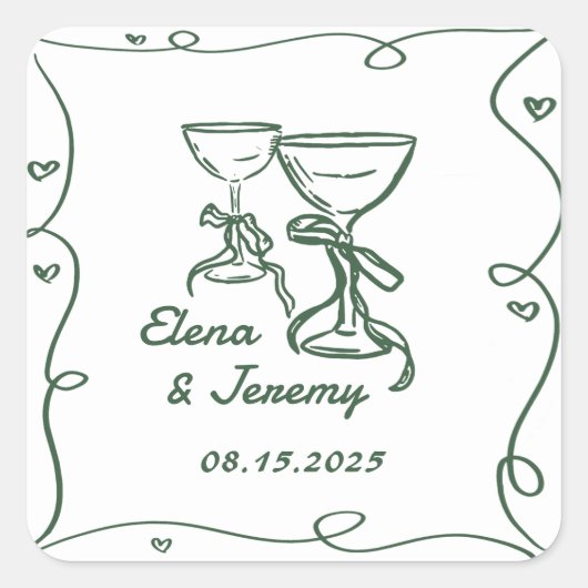 Whimsical Quirky Hand Drawn Wedding Sticker (Voorkant)